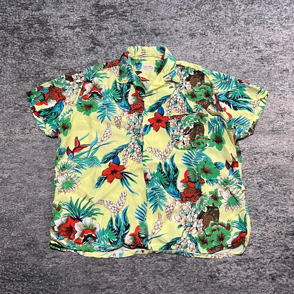 Vintage 50s Aloha Shirts Hawaiian Loop Collar Rayon Japan Floral Button Up Large